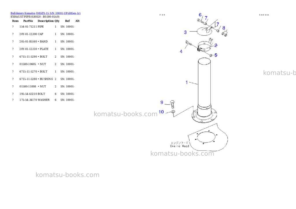 Komatsu d85ex-15 s/n 10001-up landfill spec. Parts catalog cover