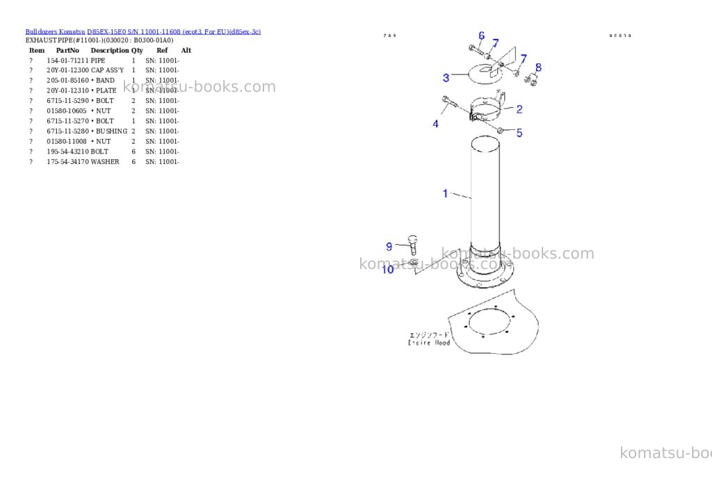 Komatsu d85ex-15e0 s/n 11001-11608 ecot3, for eu Parts catalog cover