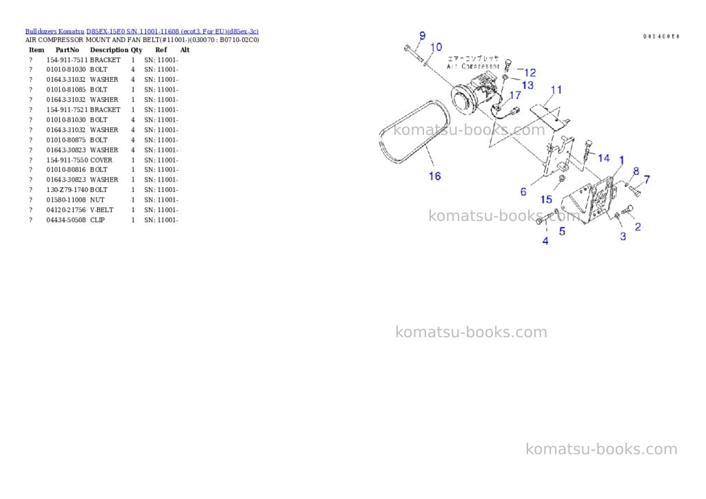 Komatsu d85ex-15e0 s/n 11001-11608 ecot3, for eu Parts catalog cover Page 6