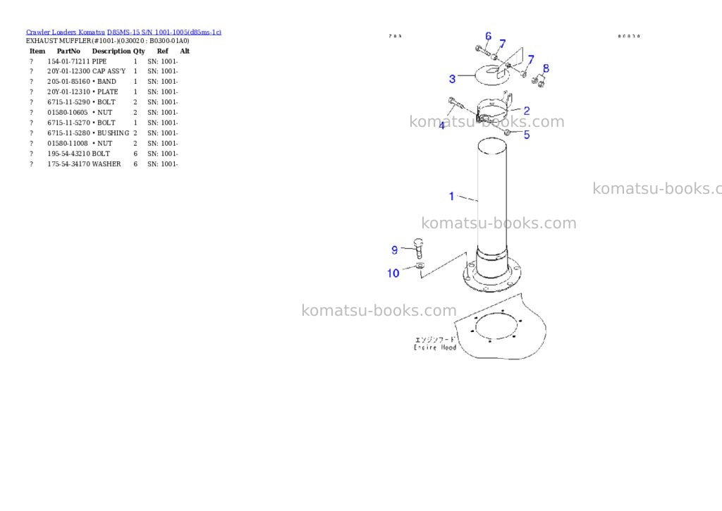 Komatsu d85ms-15 s/n 1001-1005 Parts catalog cover