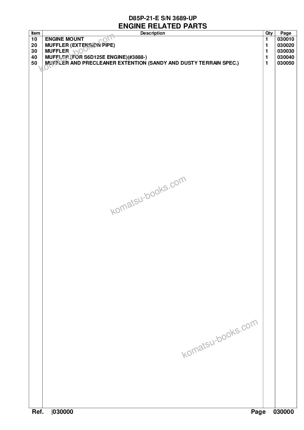 Komatsu d85p-21-e s/n 3689-up Parts catalog cover Page 2