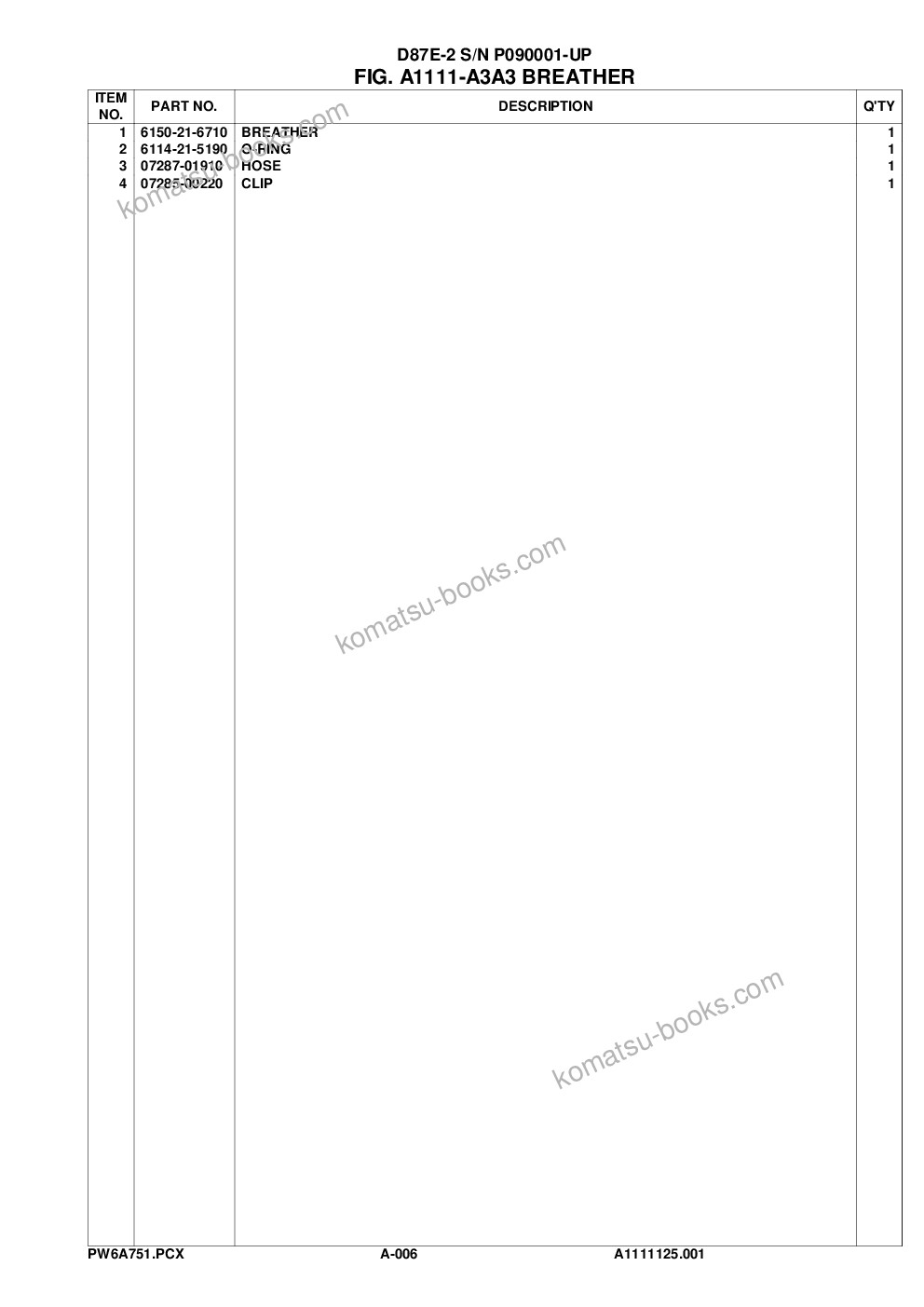 Komatsu d87e-2 s/n p090001-up Parts catalog cover Page 10