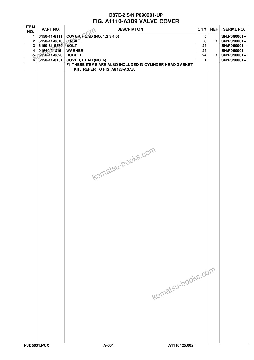 Komatsu d87e-2 s/n p090001-up Parts catalog cover Page 8