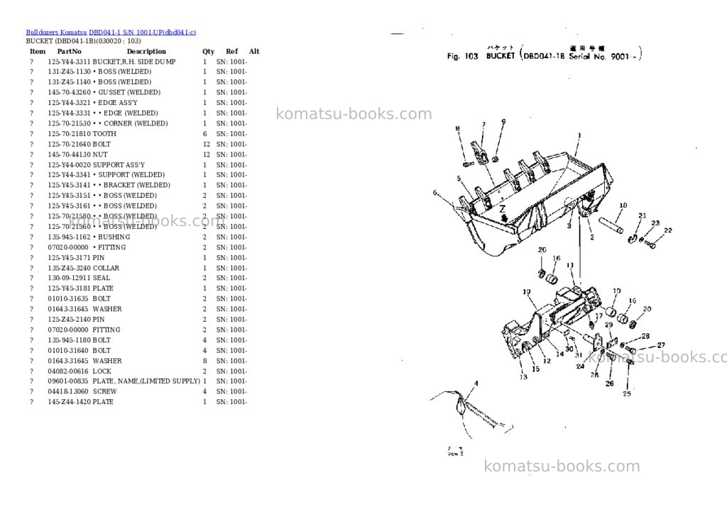 Komatsu dbd041-1 s/n 1001-up Parts catalog cover