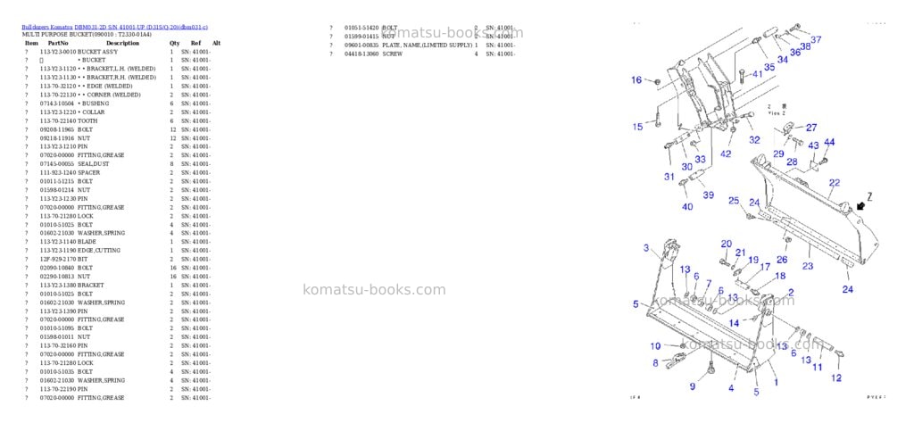 Komatsu dbm031-2d s/n 41001-up d31s/q-20 Parts catalog cover Page 3