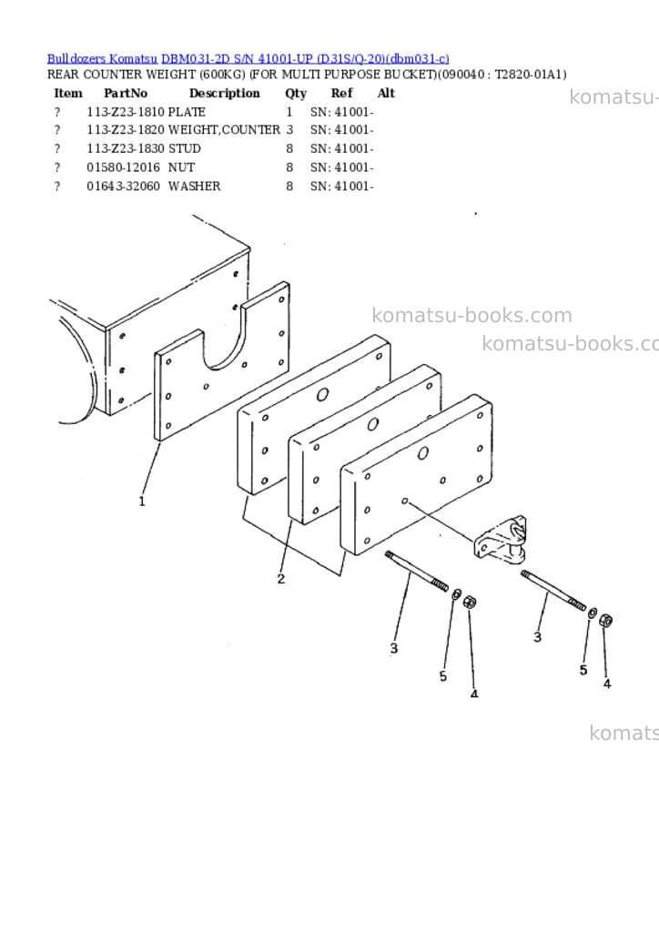 Komatsu dbm031-2d s/n 41001-up d31s/q-20 Parts catalog cover Page 6