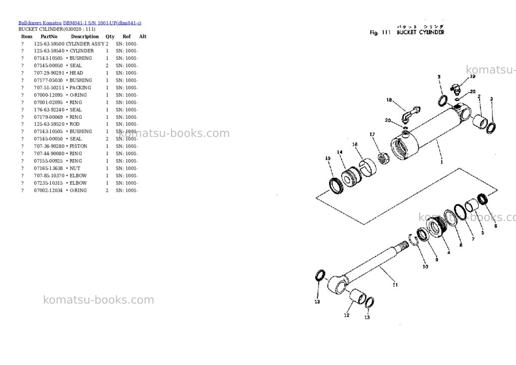 Komatsu dbm041-1 s/n 1001-up Parts catalog cover Page 2