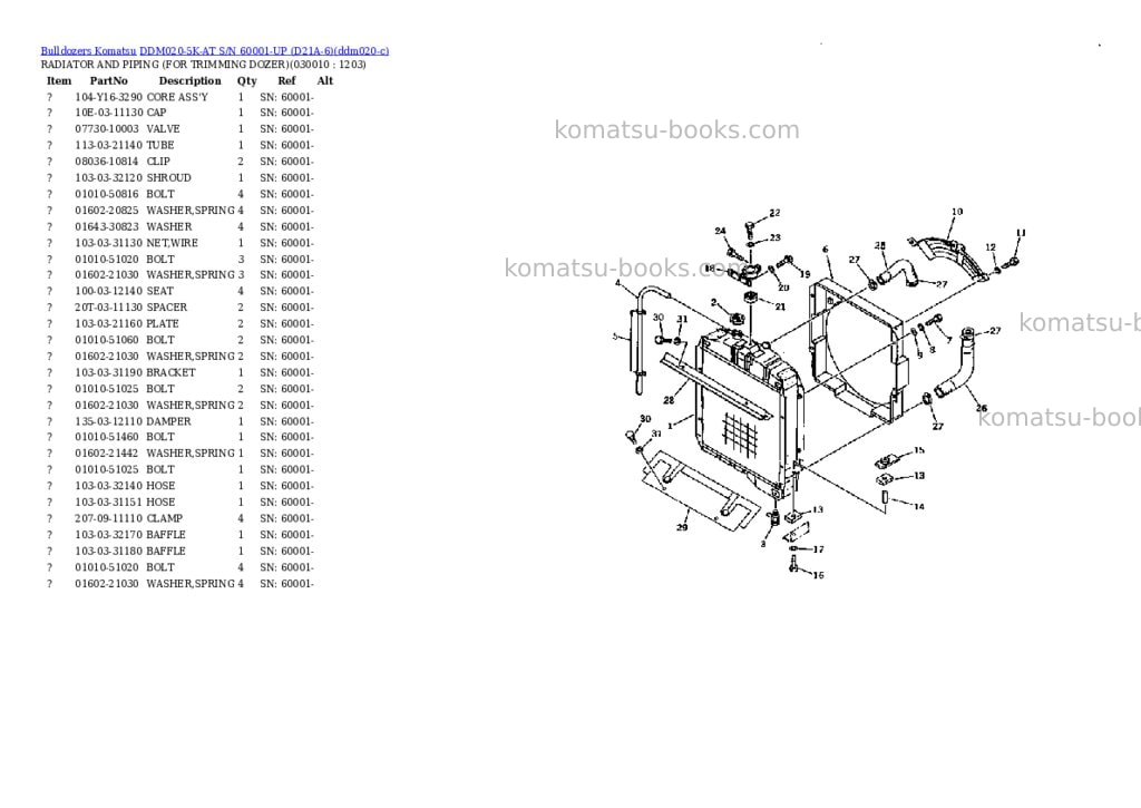 Komatsu ddm020-5k-at s/n 60001-up d21a-6 Parts catalog cover