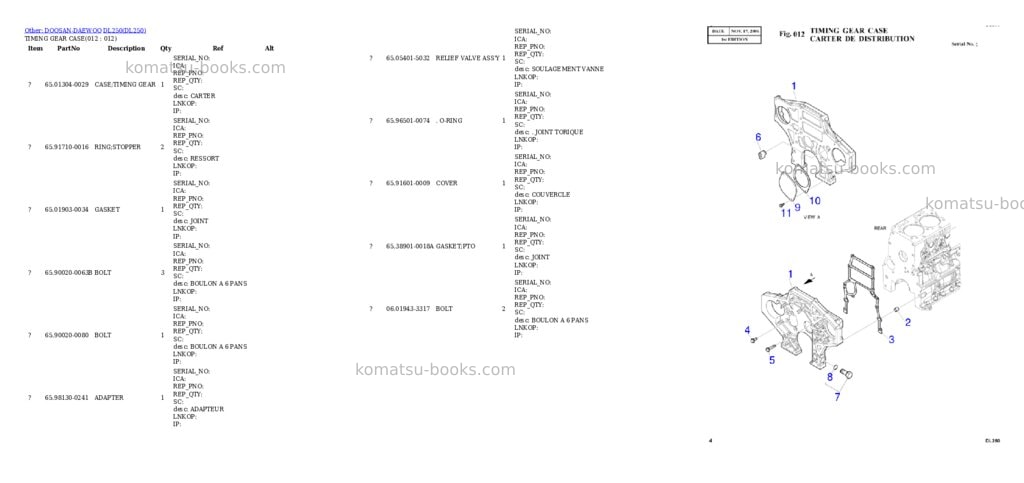 Komatsu DL250 Parts catalog cover Page 2 Komatsu DL250 Parts catalog cover Page 2