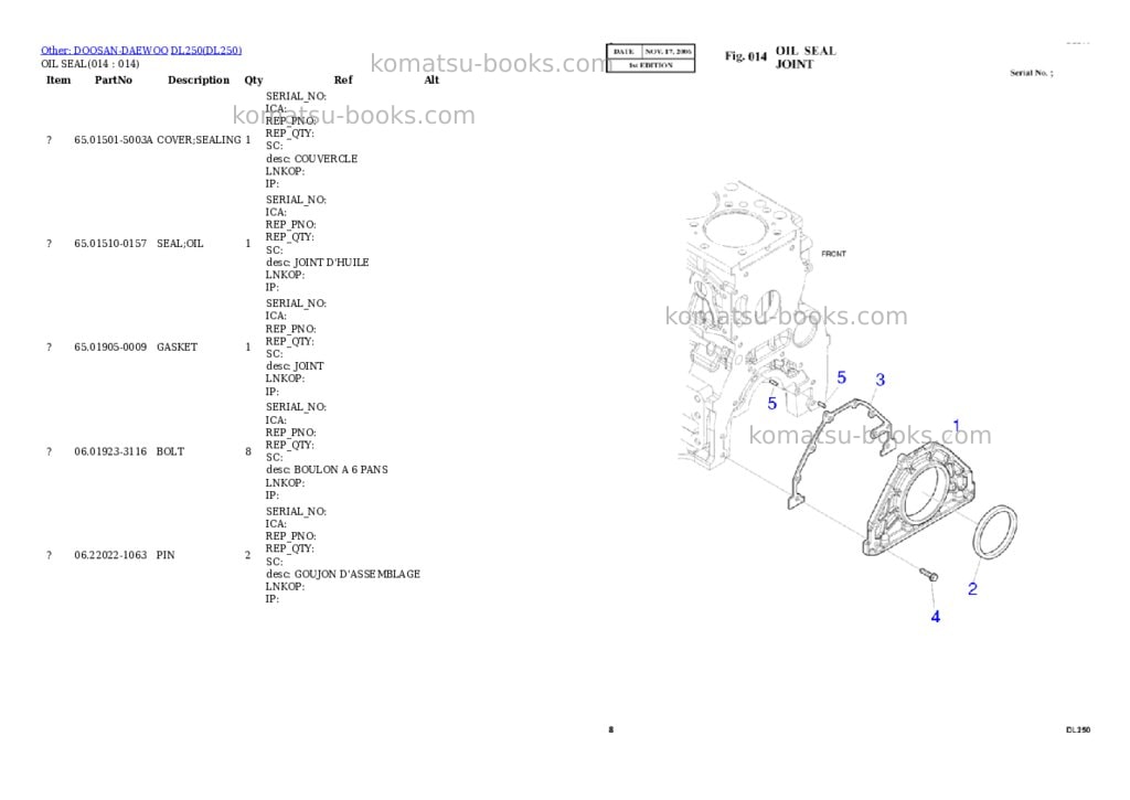 Komatsu DL250 Parts catalog cover Page 4 Komatsu DL250 Parts catalog cover Page 4