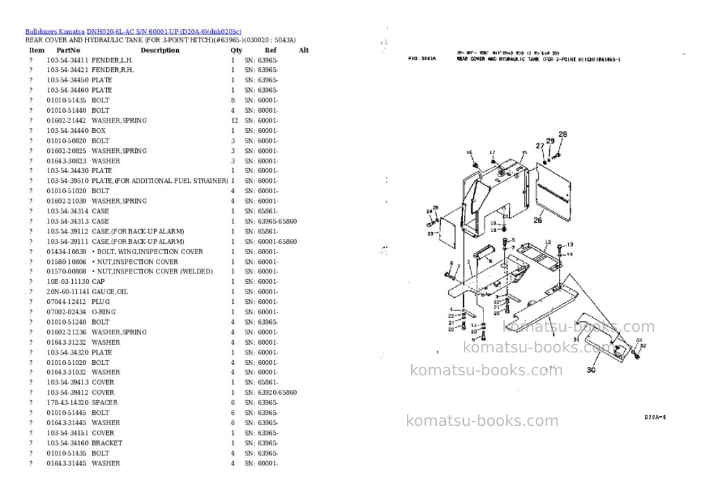 Komatsu dnh020-6l-ac s/n 60001-up d20a-6 Parts catalog cover Komatsu dnh020-6l-ac s/n 60001-up d20a-6 Parts catalog cover
