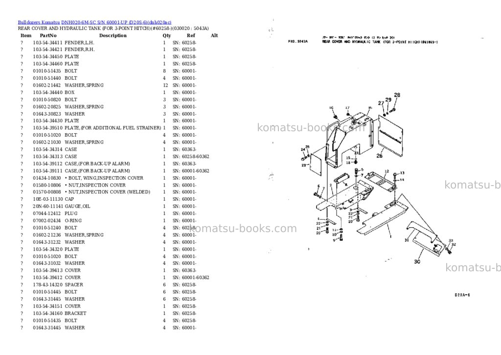 Komatsu dnh020-6m-sc s/n 60001-up d20s-6 Parts catalog cover Komatsu dnh020-6m-sc s/n 60001-up d20s-6 Parts catalog cover