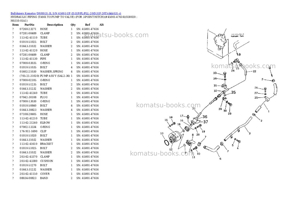 Komatsu dnh031-3l s/n 45001-up d31p/pl/pll-20/d31p-20t Parts catalog cover