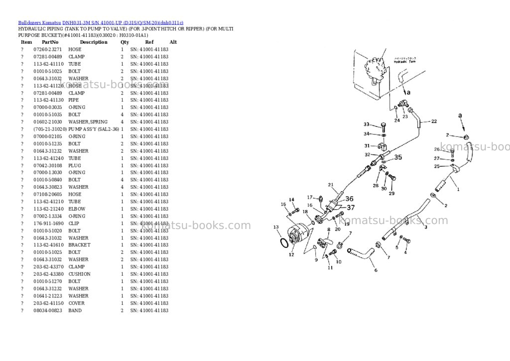 Komatsu dnh031-3m s/n 41001-up d31s/q/sm-20 Parts catalog cover
