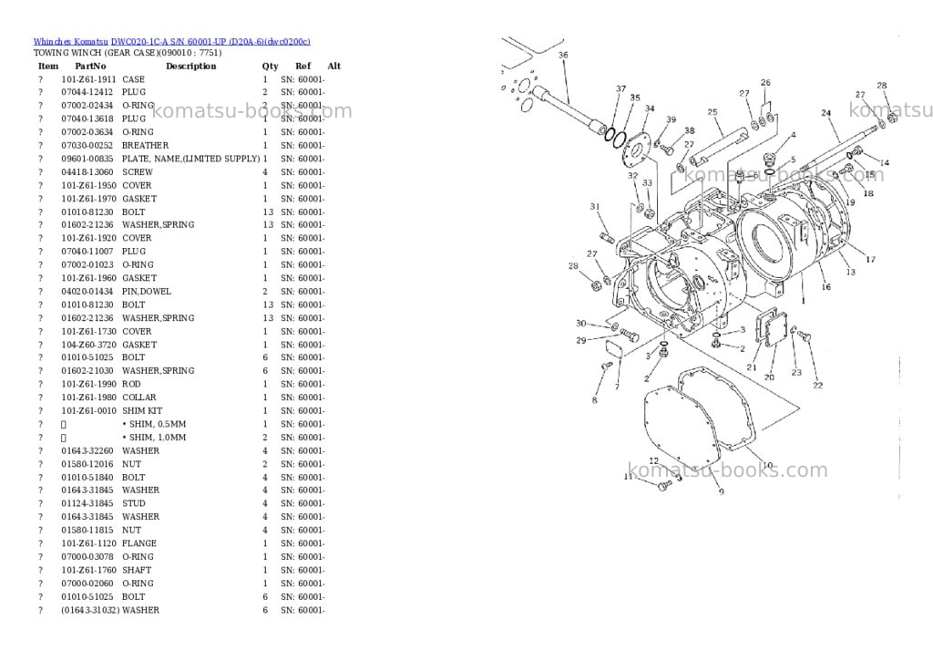 Komatsu dwc020-1c-a s/n 60001-up d20a-6 Parts catalog cover Page 4