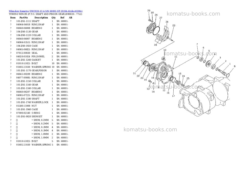 Komatsu dwc020-1c-a s/n 60001-up d20a-6 Parts catalog cover Page 5