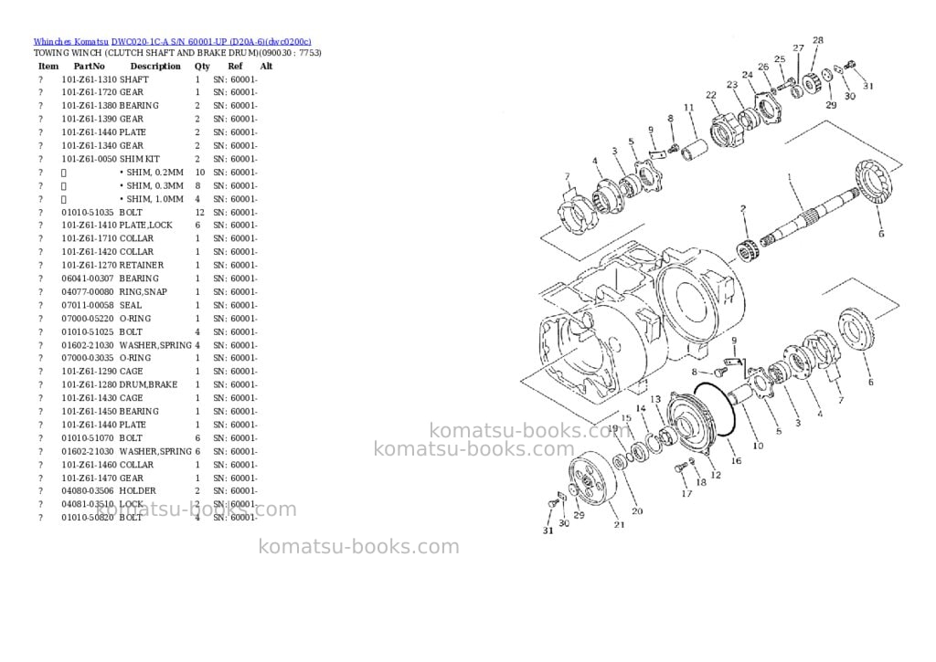 Komatsu dwc020-1c-a s/n 60001-up d20a-6 Parts catalog cover Page 6