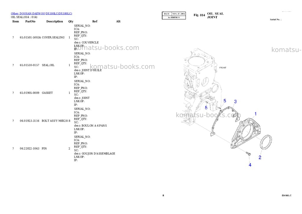 Komatsu DX180LC Parts catalog cover Page 4