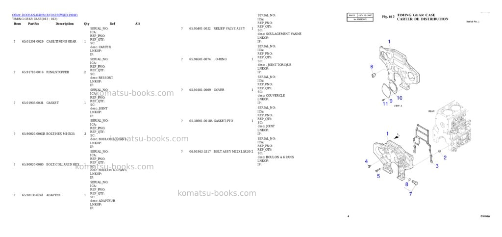 Komatsu DX190W Parts catalog cover Page 2 Komatsu DX190W Parts catalog cover Page 2