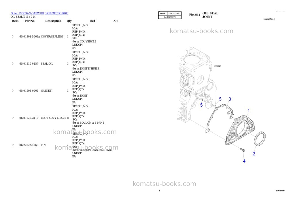 Komatsu DX190W Parts catalog cover Page 4 Komatsu DX190W Parts catalog cover Page 4