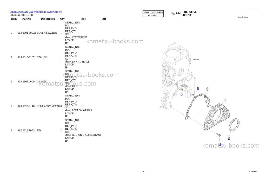Komatsu DX210W Parts catalog cover Page 4 Komatsu DX210W Parts catalog cover Page 4