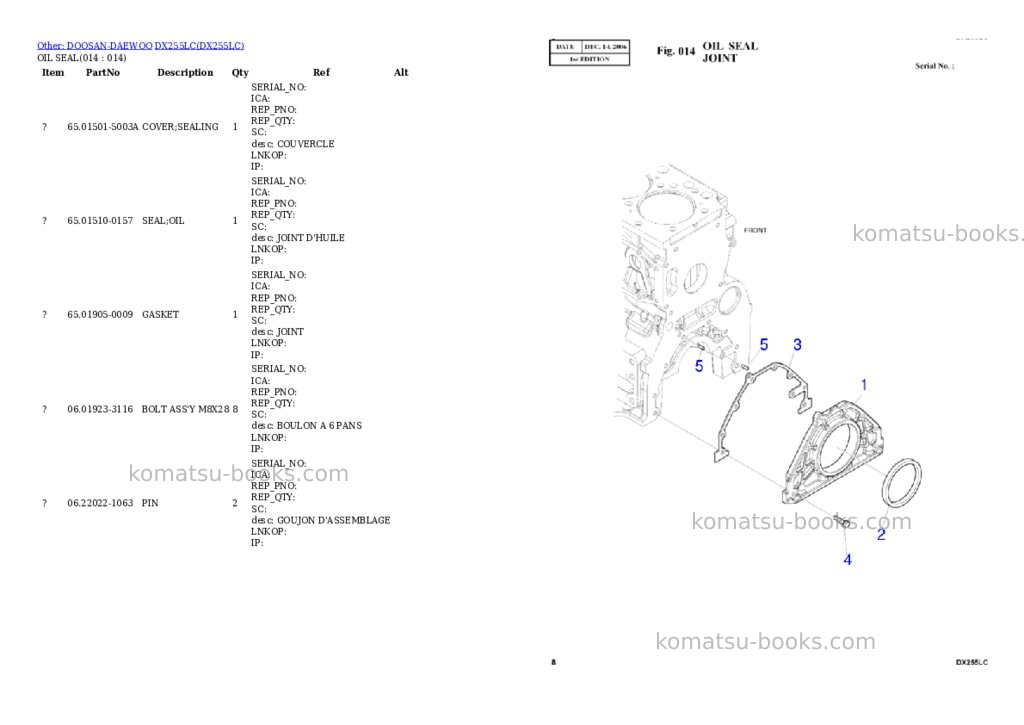 Komatsu DX255LC Parts catalog cover Page 4 Komatsu DX255LC Parts catalog cover Page 4