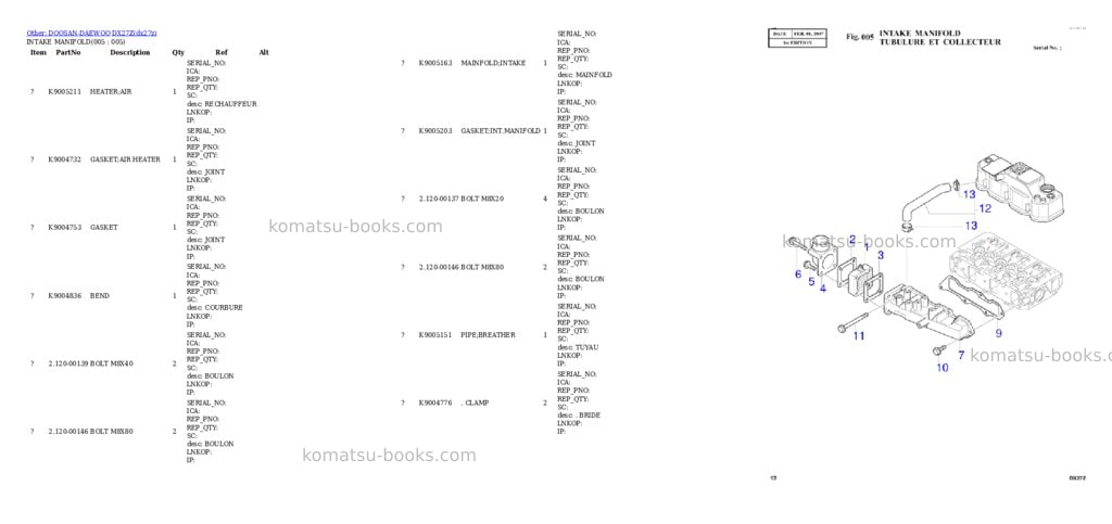 Komatsu DX27Z Parts catalog cover Page 5 Komatsu DX27Z Parts catalog cover Page 5