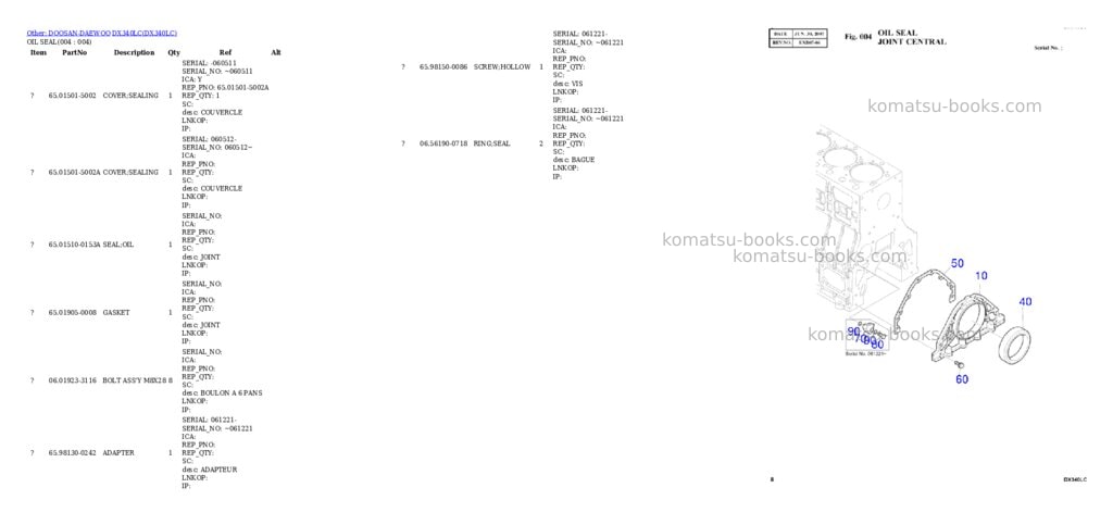 Komatsu DX340LC Parts catalog cover Page 4 Komatsu DX340LC Parts catalog cover Page 4
