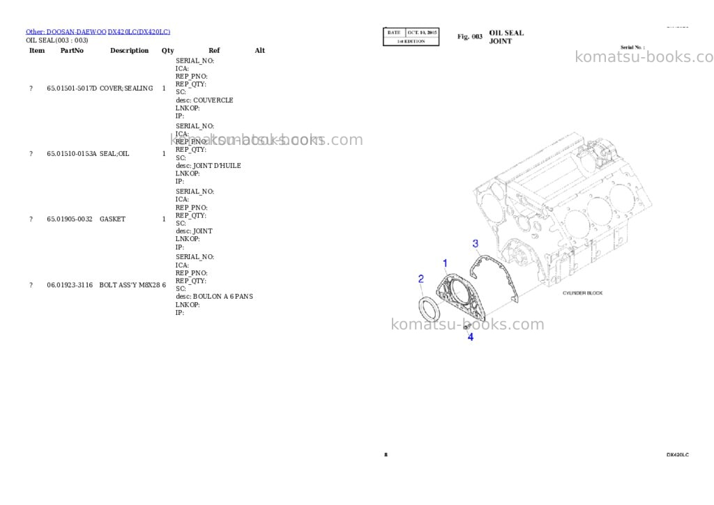 Komatsu DX420LC Parts catalog cover Page 3 Komatsu DX420LC Parts catalog cover Page 3