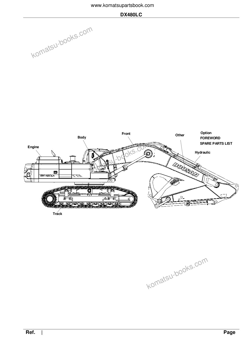 Komatsu DX480LC Parts catalog cover Komatsu DX480LC Parts catalog cover