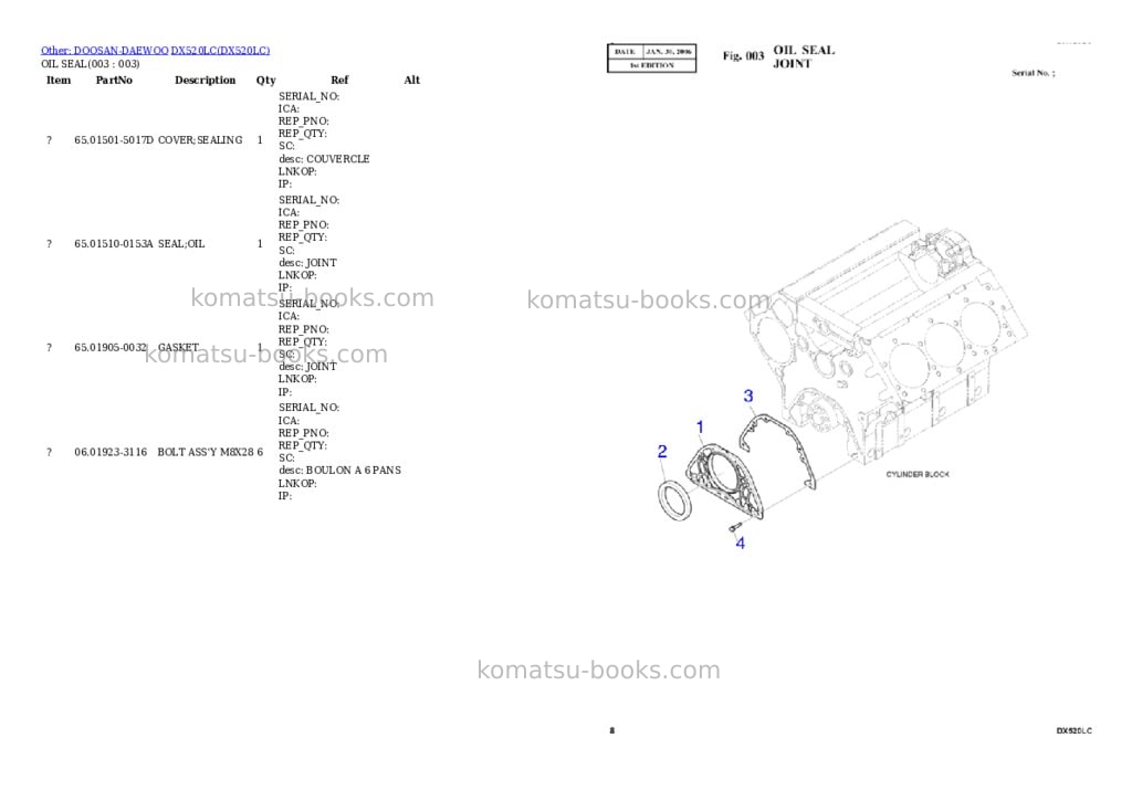 Komatsu DX520LC Parts catalog cover Page 3 Komatsu DX520LC Parts catalog cover Page 3