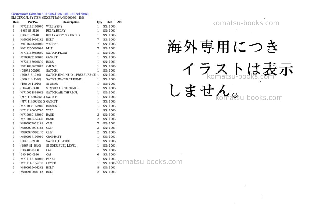Komatsu ec170zs-1 s/n 1001-up Parts catalog cover Page 8 Komatsu ec170zs-1 s/n 1001-up Parts catalog cover Page 8
