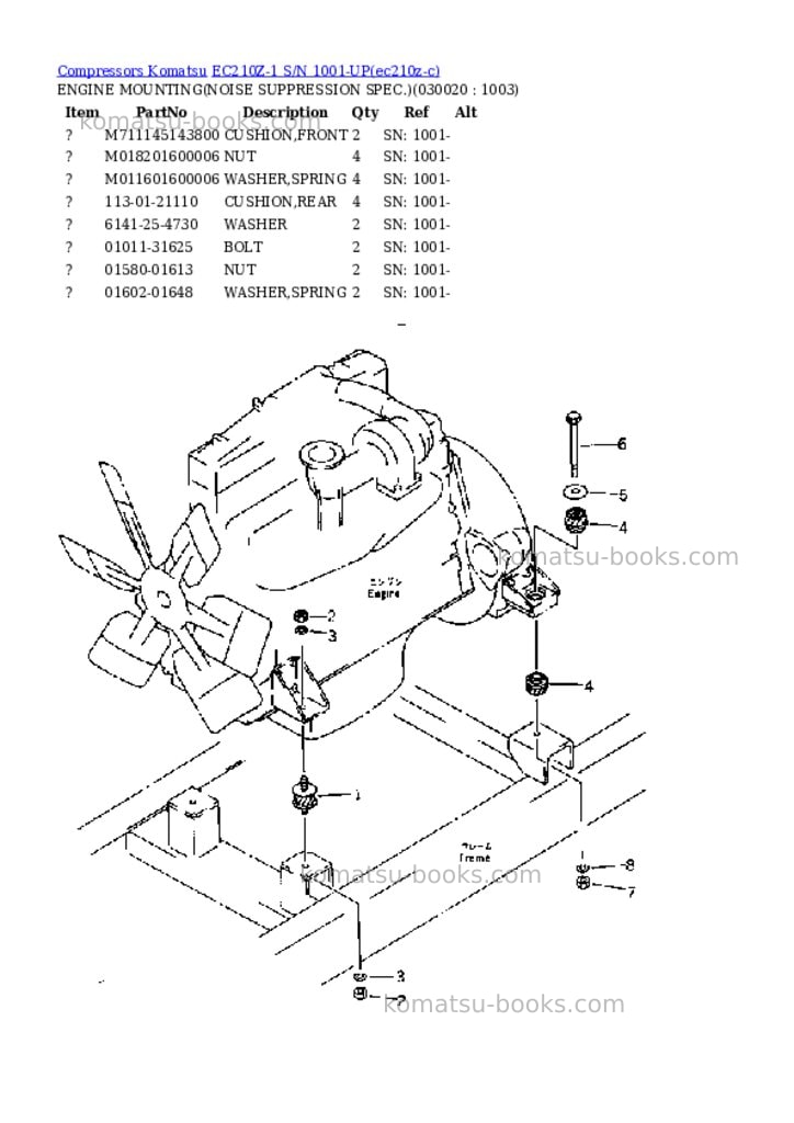 Komatsu ec210z-1 s/n 1001-up Parts catalog cover