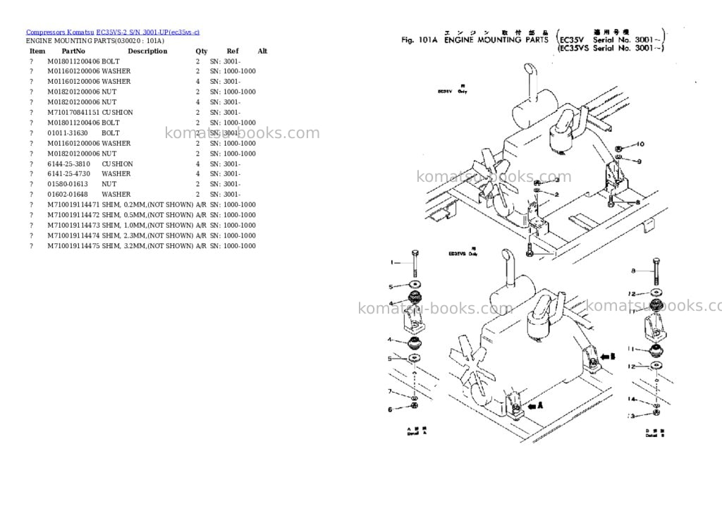 Komatsu ec35vs-2 s/n 3001-up Parts catalog cover