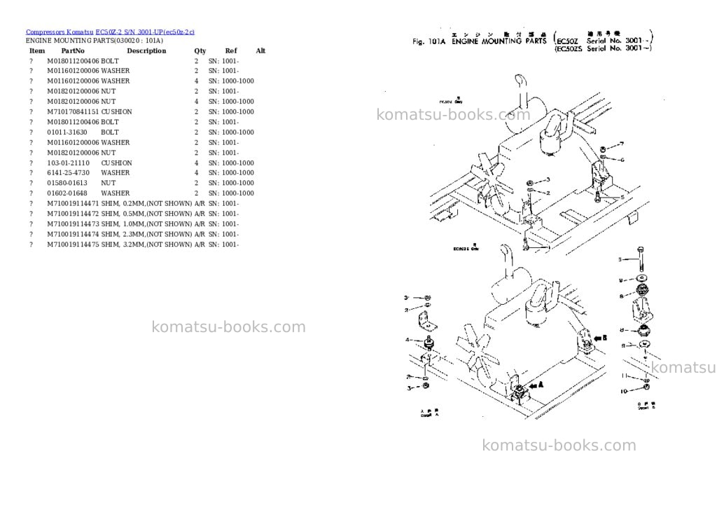 Komatsu ec50z-2 s/n 3001-up Parts catalog cover