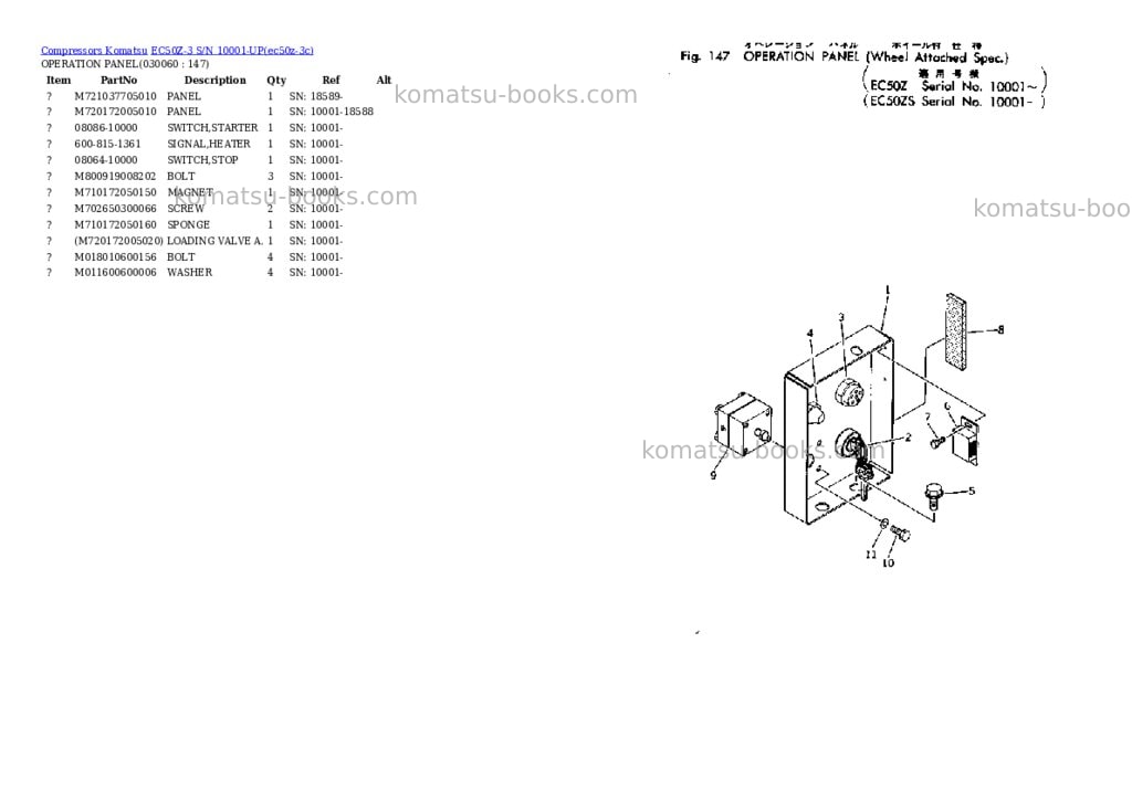 Komatsu ec50z-3 s/n 10001-up Parts catalog cover Page 5 Komatsu ec50z-3 s/n 10001-up Parts catalog cover Page 5