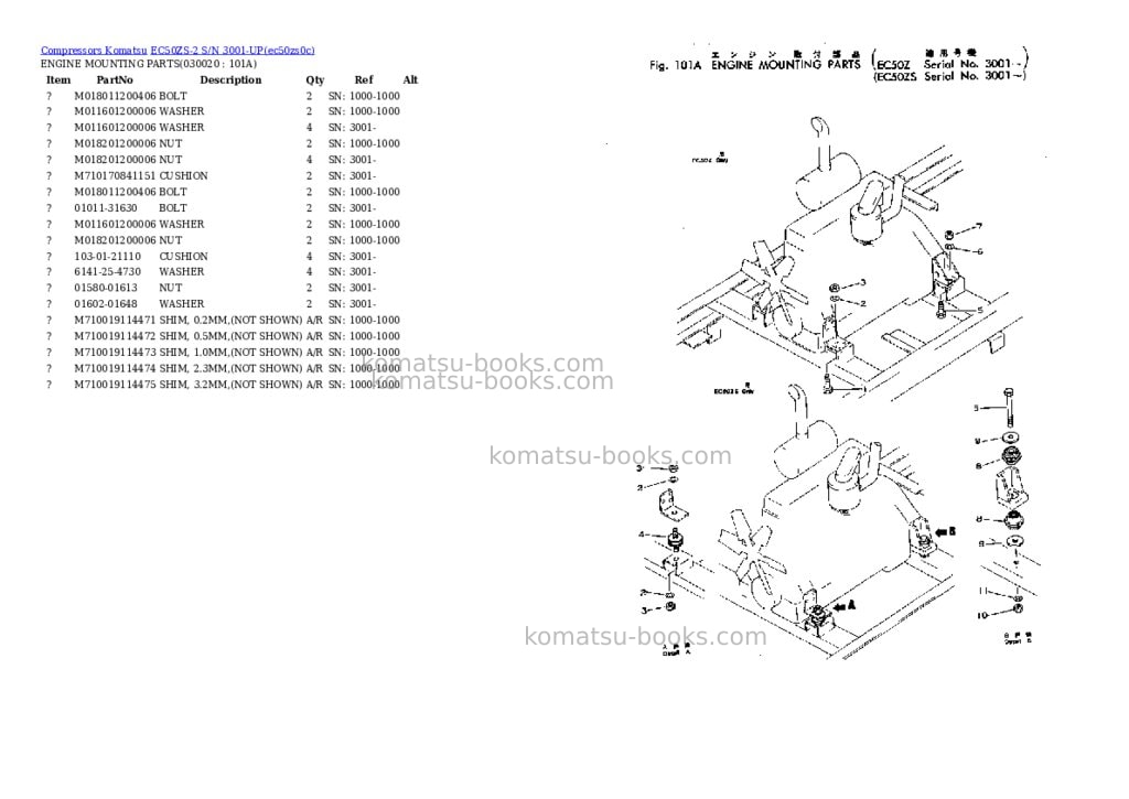 Komatsu ec50zs-2 s/n 3001-up Parts catalog cover Komatsu ec50zs-2 s/n 3001-up Parts catalog cover