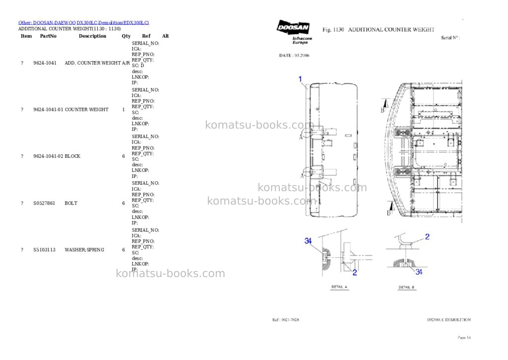 Komatsu DX300LC-Demolition Parts catalog cover Page 4 Komatsu DX300LC-Demolition Parts catalog cover Page 4