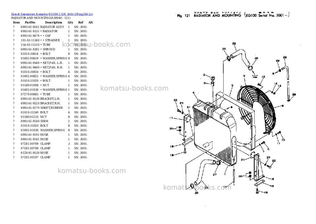 Komatsu eg100-2 s/n 3001-up Parts catalog cover Page 3 Komatsu eg100-2 s/n 3001-up Parts catalog cover Page 3