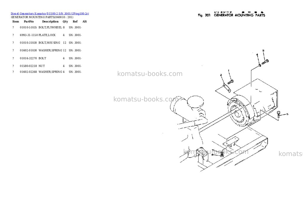 Komatsu EG100-2 S/N 3001-UP Parts catalog cover Page 8 Komatsu EG100-2 S/N 3001-UP Parts catalog cover Page 8