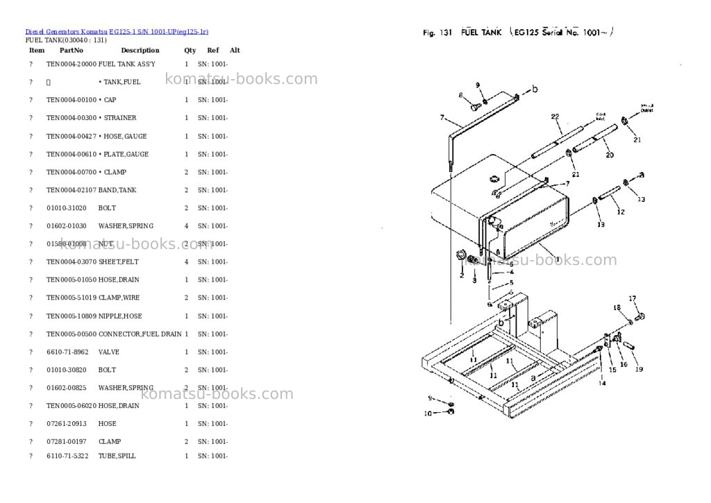Komatsu EG125-1 S/N 1001-UP Parts catalog cover Page 3 Komatsu EG125-1 S/N 1001-UP Parts catalog cover Page 3