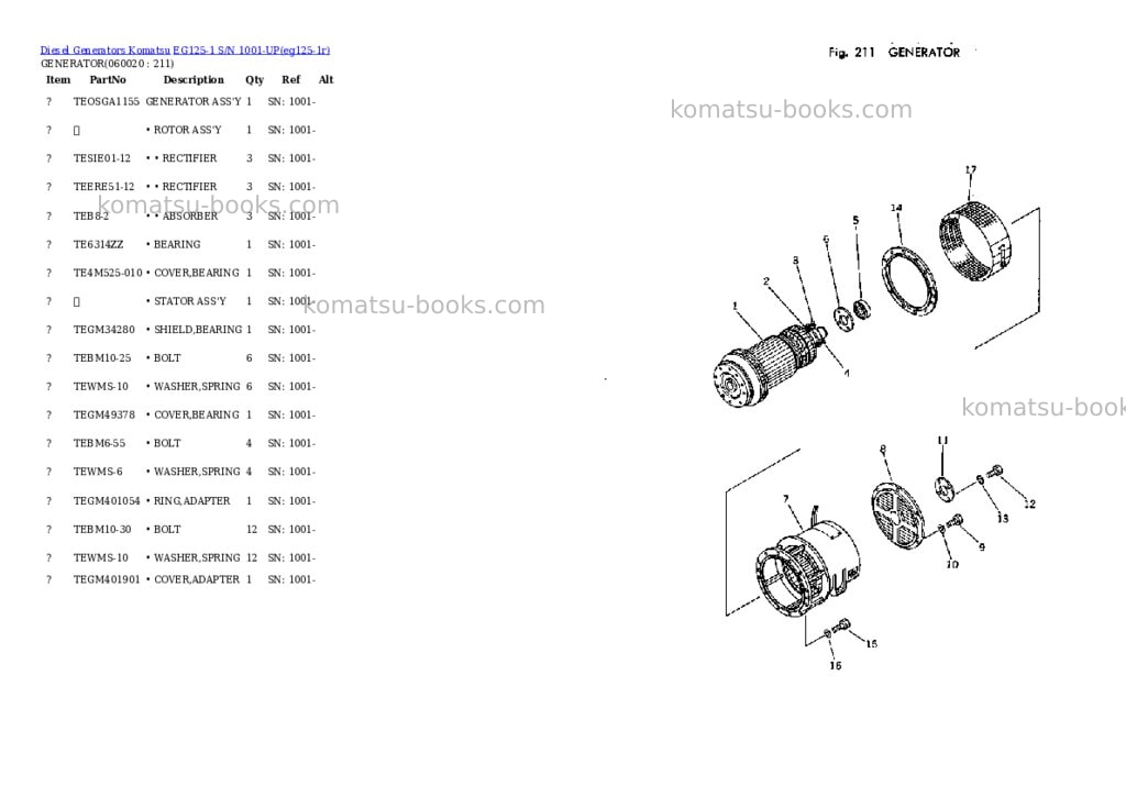 Komatsu EG125-1 S/N 1001-UP Parts catalog cover Page 8 Komatsu EG125-1 S/N 1001-UP Parts catalog cover Page 8