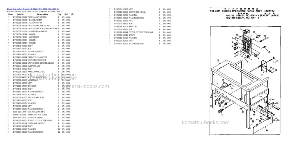 Komatsu eg125-2 s/n 4001-up Parts catalog cover Page 6 Komatsu eg125-2 s/n 4001-up Parts catalog cover Page 6