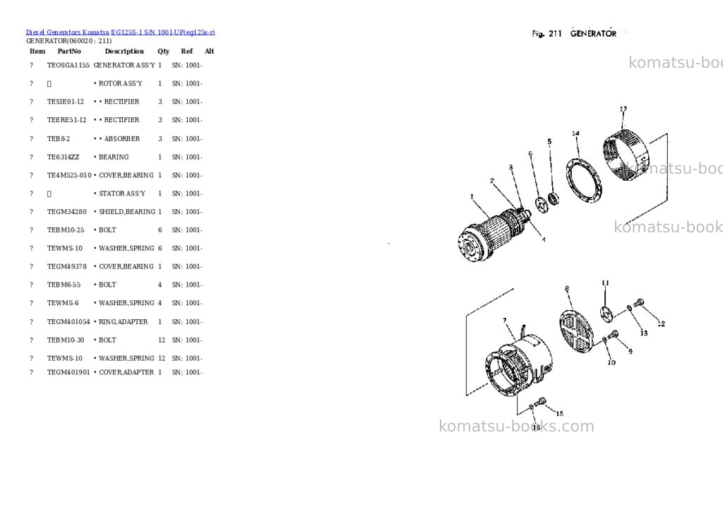 Komatsu EG125S-1 S/N 1001-UP Parts catalog cover Page 9 Komatsu EG125S-1 S/N 1001-UP Parts catalog cover Page 9