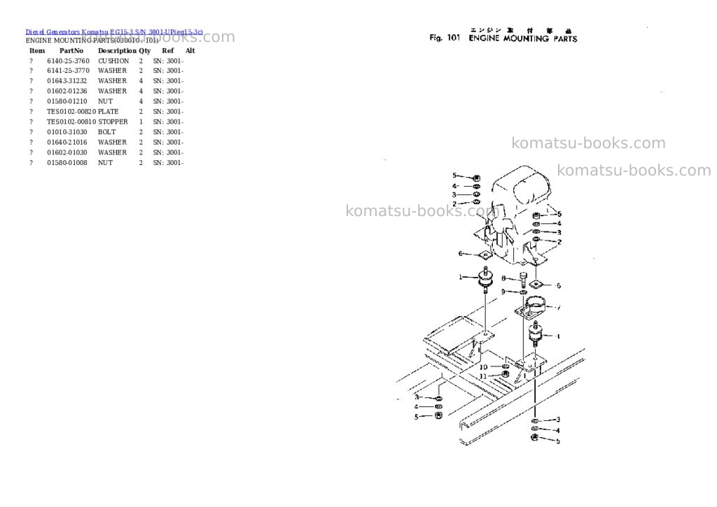 Komatsu eg15-3 s/n 3001-up Parts catalog cover Komatsu eg15-3 s/n 3001-up Parts catalog cover