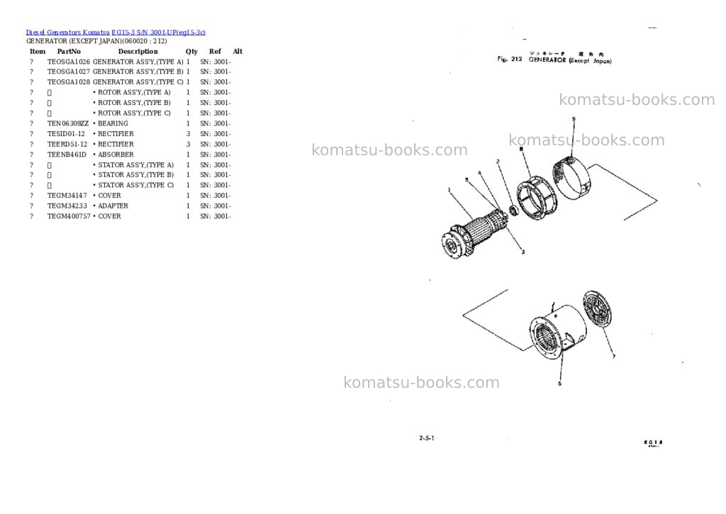 Komatsu eg15-3 s/n 3001-up Parts catalog cover Page 9 Komatsu eg15-3 s/n 3001-up Parts catalog cover Page 9