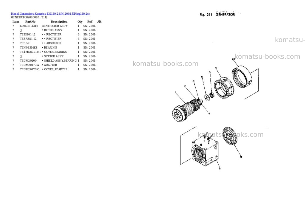 Komatsu EG150-2 S/N 2001-UP Parts catalog cover Page 9 Komatsu EG150-2 S/N 2001-UP Parts catalog cover Page 9