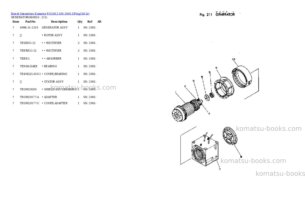 Komatsu eg150-2 s/n 2001-up Parts catalog cover Page 9 Komatsu eg150-2 s/n 2001-up Parts catalog cover Page 9