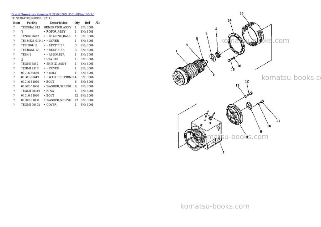 Komatsu EG150-3 S/N 3001-UP Parts catalog cover Page 9 Komatsu EG150-3 S/N 3001-UP Parts catalog cover Page 9