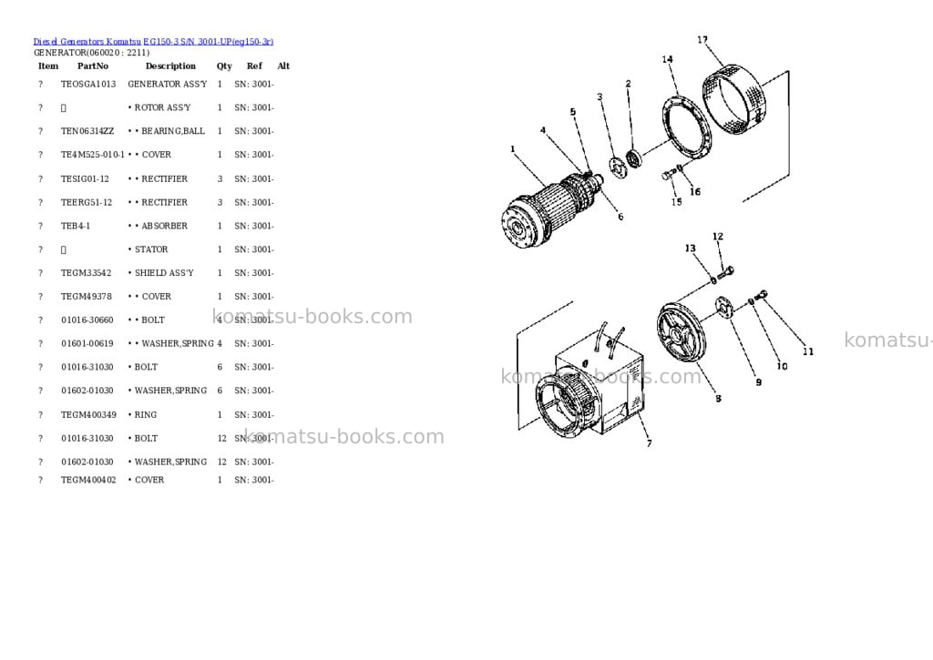 Komatsu eg150-3 s/n 3001-up Parts catalog cover Page 9 Komatsu eg150-3 s/n 3001-up Parts catalog cover Page 9